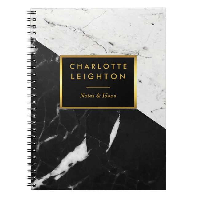 Caderno Espiral Texto de Marble Notebook personalizado moderno e D (Frente)