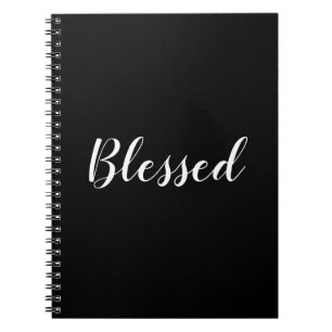 Caderno Espiral Texto de script personalizado preto e branco aben