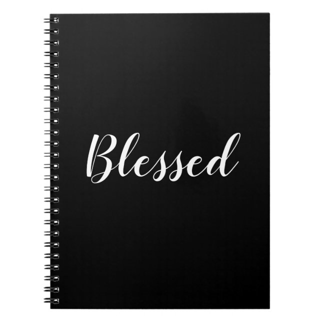 Caderno Espiral Texto de script personalizado preto e branco abenç (Frente)