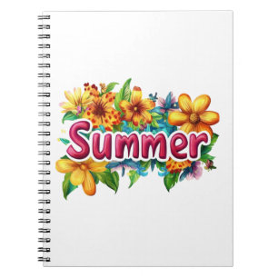 Caderno Espiral Texto de Verão - Ilustração Colorida das Flores de