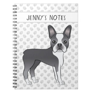 Caderno Espiral Texto e Cachorro de Cartoon Azul e Branco em Bosto