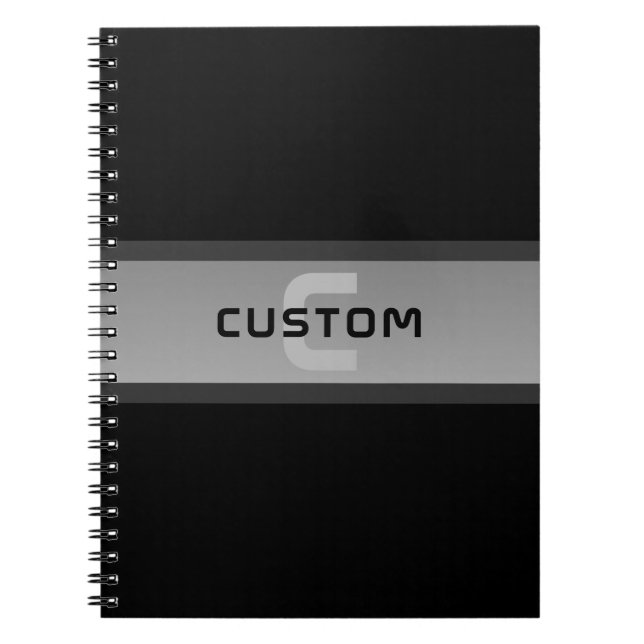 Caderno Espiral Texto em Camadas Personalizável Moderno | Preto e  (Frente)