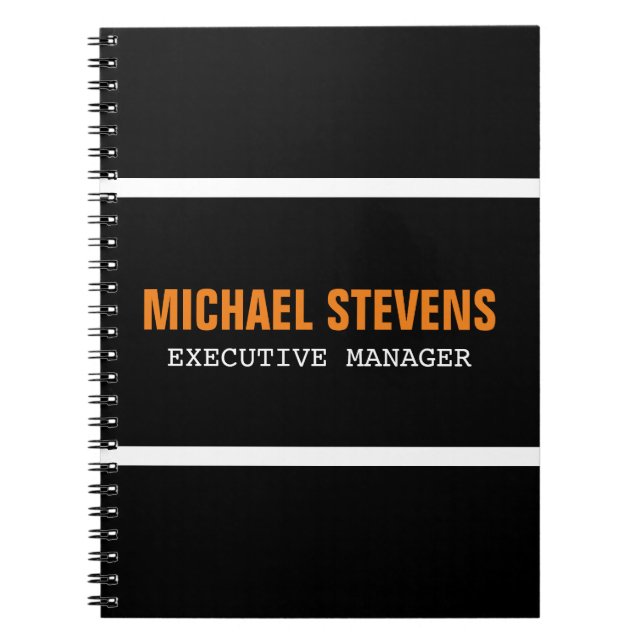 Caderno Espiral Texto Negrito Branco Laranja Branco Na moda Seu No (Frente)