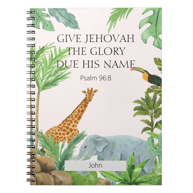Caderno Espiral Texto Personalizado 2025 JW Ano Salm 96:8 Animal (Frente)