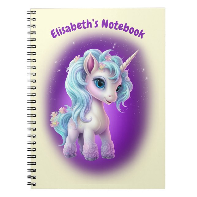 Caderno Espiral Texto personalizado Bloco de anotações Unicorn (Frente)