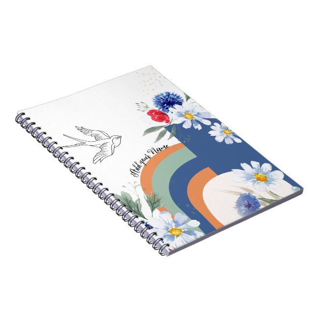 Caderno Espiral TEXTO PERSONALIZADO - BOHO com pássaro (Lado Direito)
