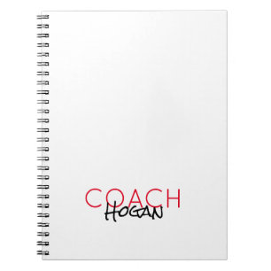 Caderno Espiral texto personalizado COACH NAME vermelho preto Espo
