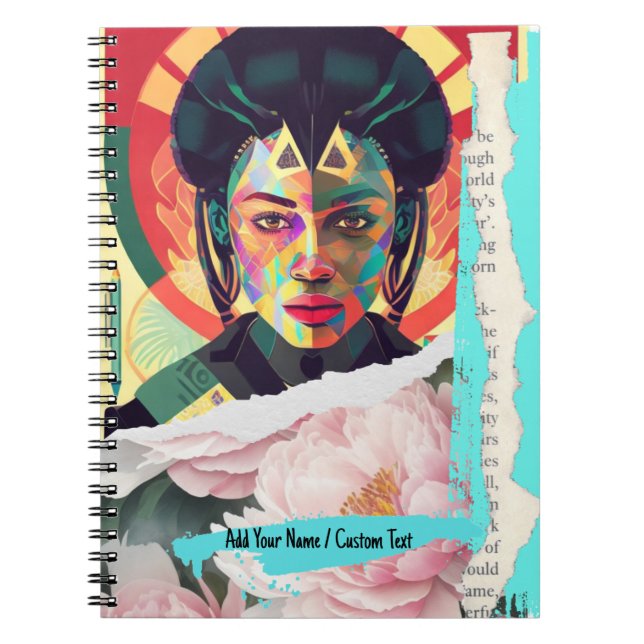 Caderno Espiral TEXTO PERSONALIZADO - Colagem de Beleza Geométrica (Frente)