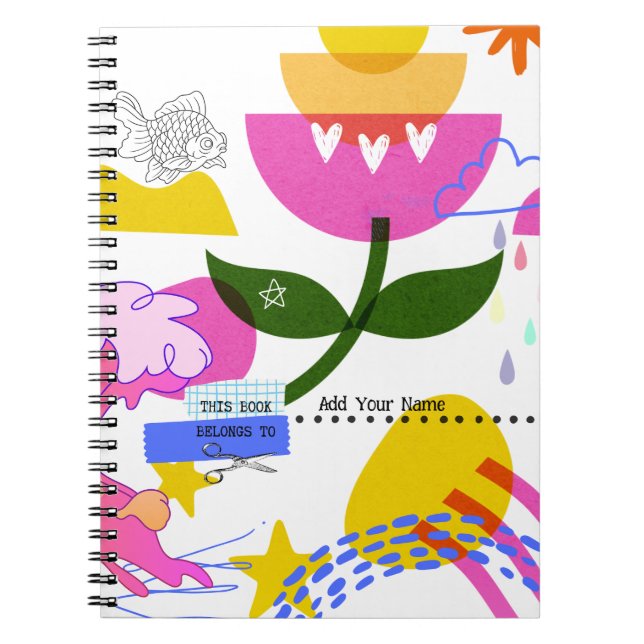 Caderno Espiral TEXTO PERSONALIZADO - Colagem em negrito com Flor (Frente)