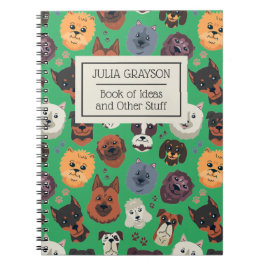 Caderno Espiral Texto Personalizado de Padrão de Cão Retroativo Pe