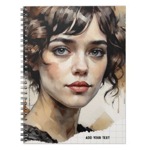 Caderno Espiral TEXTO PERSONALIZADO - Retrato de Aquarela Cadern