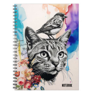 Caderno Espiral TEXTO PERSONALIZADO: um Cat + um Pássaro Diário