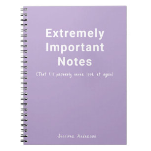 Caderno Espiral Texto simples Notas importantes Pastel Purple