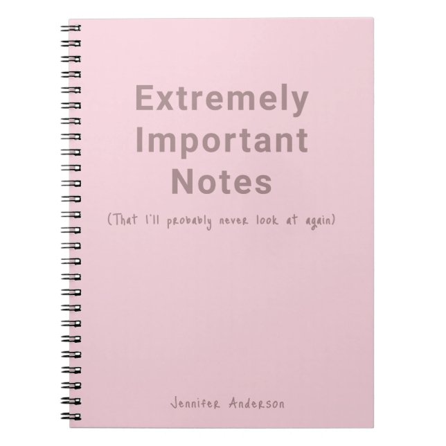 Caderno Espiral Texto Simples Notas Importantes Pastel Rosa (Frente)