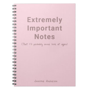 Caderno Espiral Texto Simples Notas Importantes Rosa Pastel