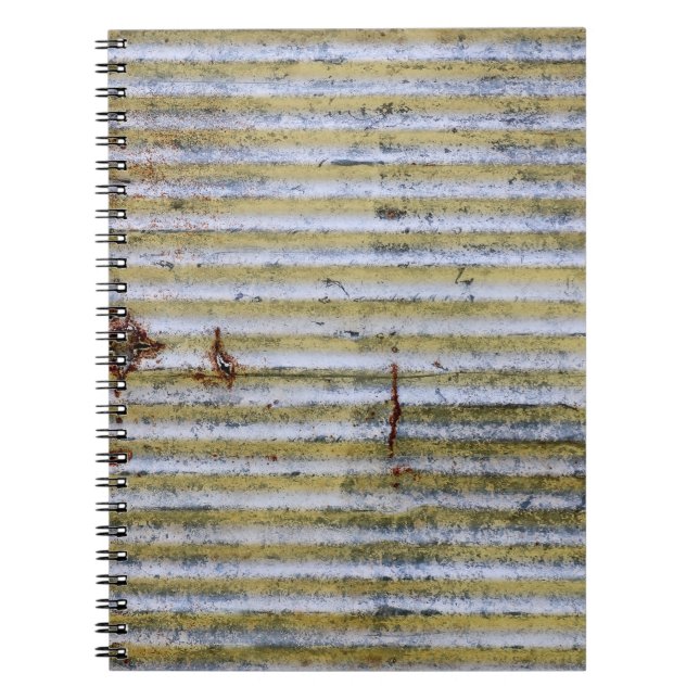 Caderno Espiral textura antiga de galão-de-zinco enferrujado, text (Frente)