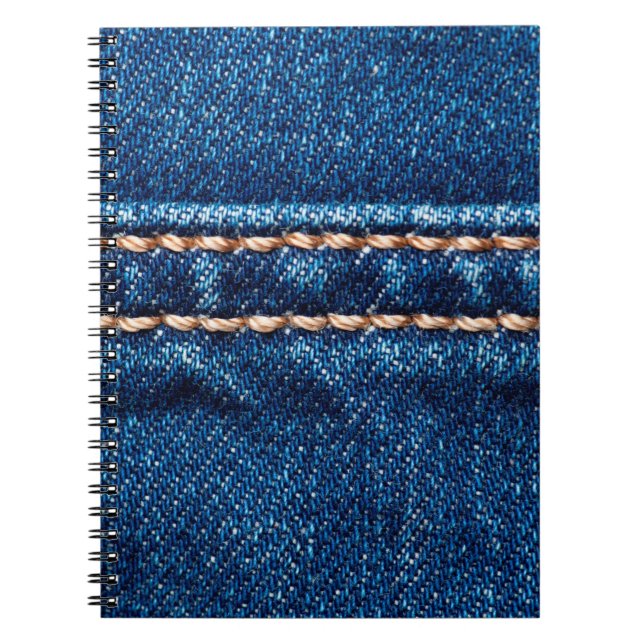 Caderno Espiral Textura azul denim com linha de costura fechada, J (Frente)