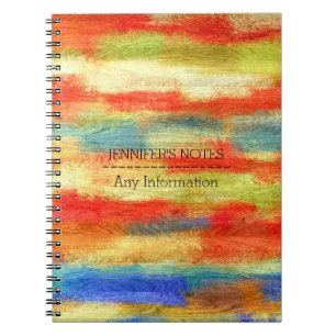 Caderno Espiral Textura colorida de grãos de madeira Abstrato