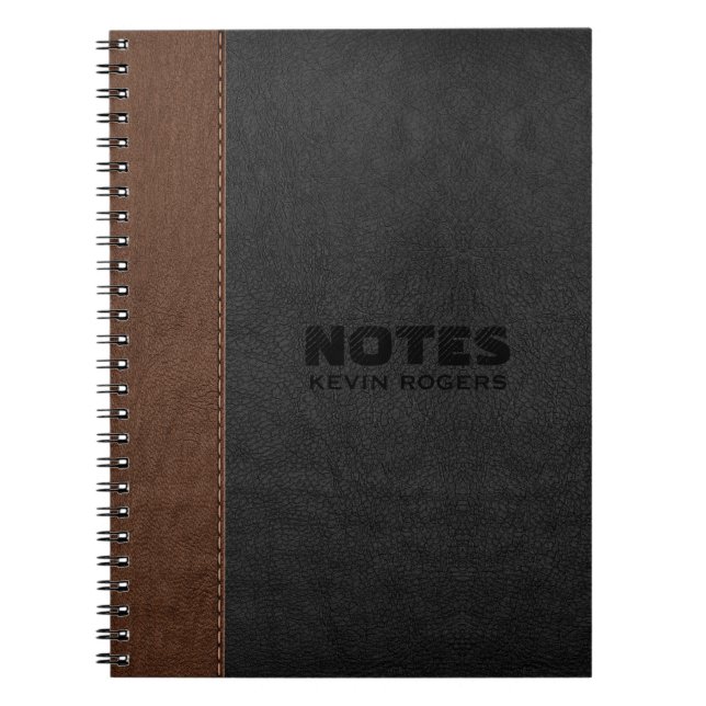 Caderno Espiral Textura de couro em forma de pintura preta e casta (Frente)