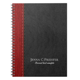 Caderno Espiral Textura De Couro Preto E Vermelho