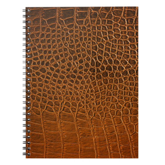 Caderno Espiral Textura de crocodilo marrom elegante. (Frente)
