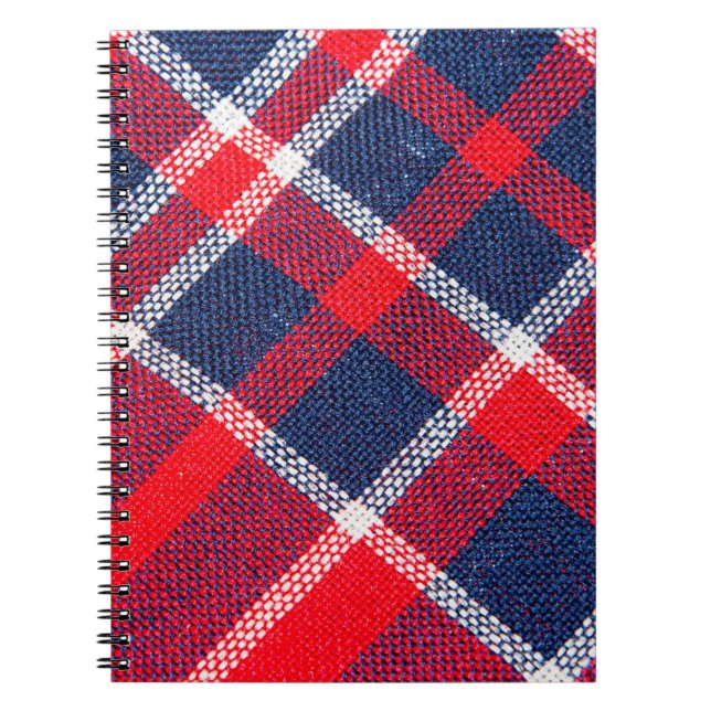 Caderno Espiral Textura de lã de azul vermelho. (Frente)