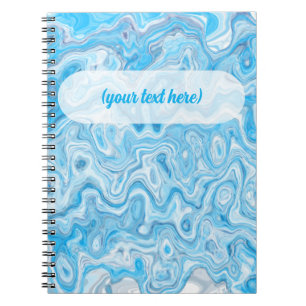 Caderno Espiral Textura de mármore azul de gelo abstrato líquido