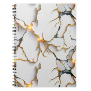 Caderno Espiral Textura de Mármore Branco com Veias de Ouro Reluze