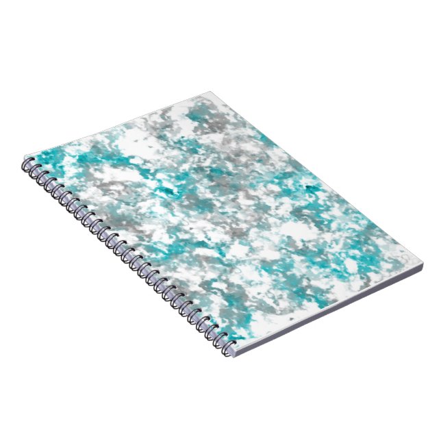 Caderno Espiral Textura de mármore cinza e branco turquesa (Lado Direito)