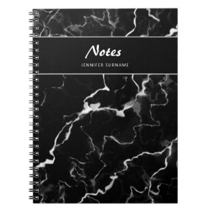 Caderno Espiral Textura de mármore preto falso com texto personali