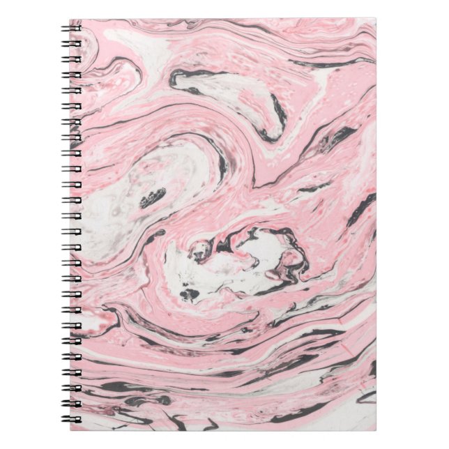 Caderno Espiral Textura de mármore rosa e preto. Abstrato moderno (Frente)
