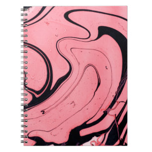Caderno Espiral Textura de mármore rosa e preto. Mão pintada