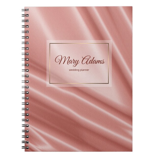 Caderno Espiral Textura de seda coral. Quadro dourado (Frente)