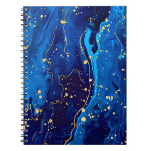 Caderno Espiral Textura Dourada de mármore azul luxuosa