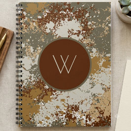Caderno Espiral Textura Grunge Tom Terra com Monograma Moderno