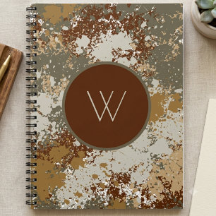 Caderno Espiral Textura Grunge Tom Terra com Monograma Moderno
