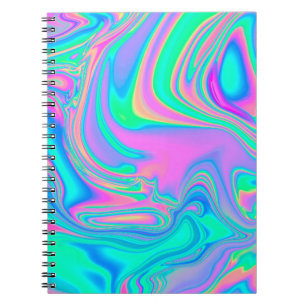 Caderno Espiral Textura holográfica iridescente e marmoreada em vi
