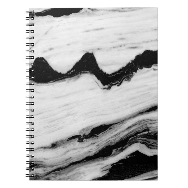 Caderno Espiral textura natural de mármore preto e branco, luxuosa (Frente)