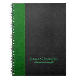 Caderno Espiral Textura Preta E Verde Do Couro