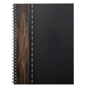 Caderno Espiral Textura Realista de Madeira e Couro Costurado