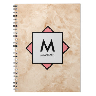 Caderno Espiral Textura rochosa rosa com nome e monograma em