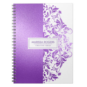 Caderno Espiral Textura Roxa Moderna & Redemoinhos em Branco