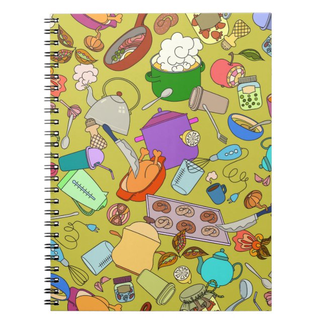 Caderno Espiral Textura sem emendas. Objetos de rabiscos desenhado (Frente)