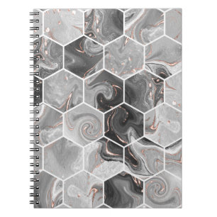 Caderno Espiral Textura uniforme de hexágono mármore com padrão