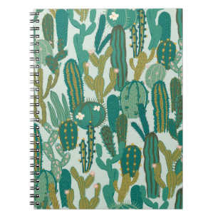 Caderno Espiral Textura Vintage Repetida De Cactus Green