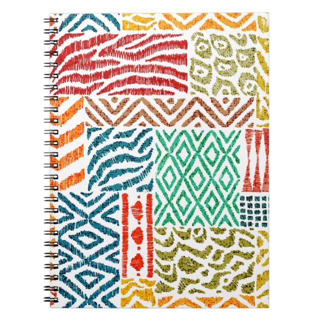 Caderno Espiral Texturas de patch: impressão animal desenhada à mã (Frente)