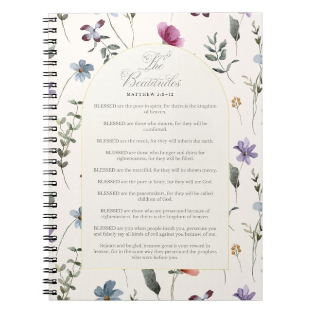 Caderno Espiral The Beatitudes Matthew 5:3–12 Floral Scripture (Frente)