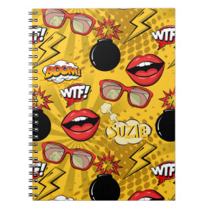 Caderno Espiral The Bomb Retro Lábios Red/Dourado ID553