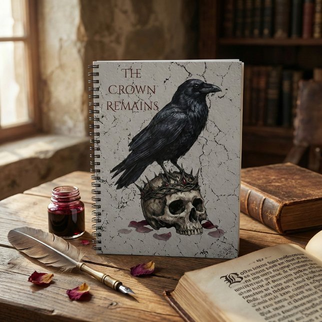 Caderno Espiral The Crown Remains Gothic Raven Skull Dark Academia (Criador carregado)