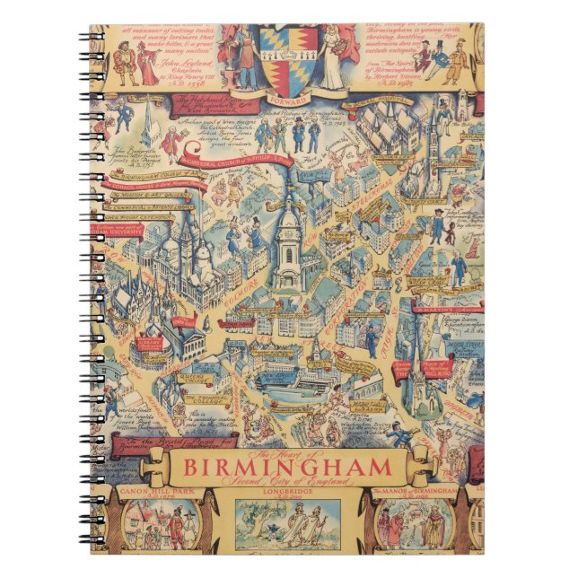 Caderno Espiral The Heart of Birmingham, England Map (Frente)